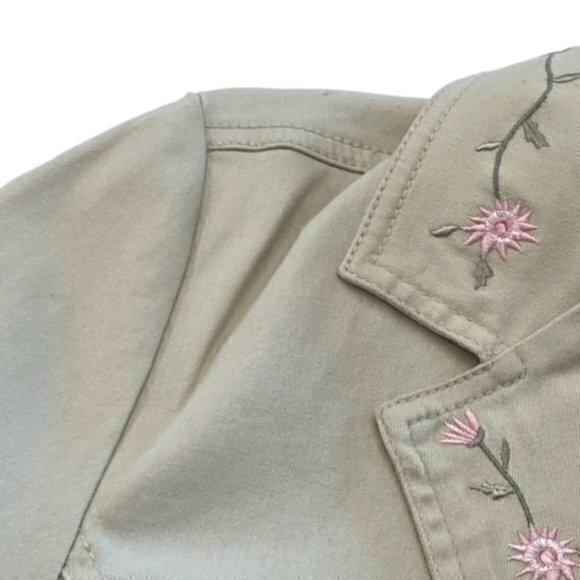 Denim Co Tan Jacket Floral Embroidery on Collar BOHO‎ Hippie COTTAGECORE Medium - Picture 5 of 16
